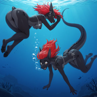Dragon Mermaid Swimming Underwater