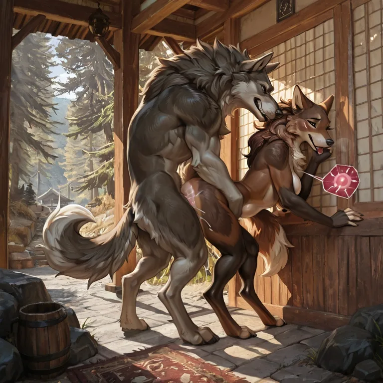 Feral Wolf Dominating Dragon in Wild Embrace