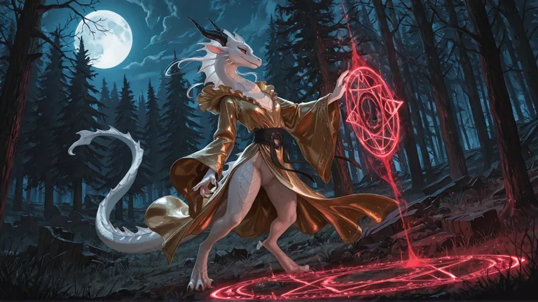 Dragon Mage Conjuring Spell in Moonlit Ruins
