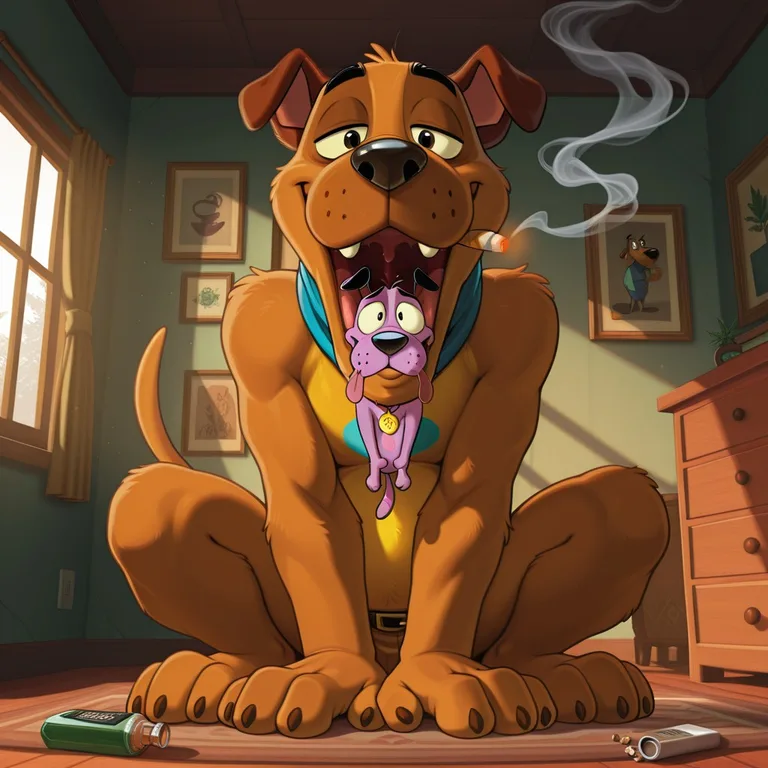 Courage and Scooby Sharing a Quiet Smoke