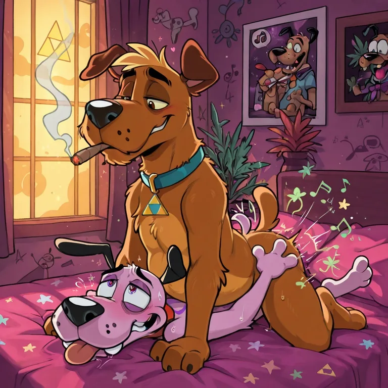 Stoned Courage the Cowardly Dog in Romantic Ambiance