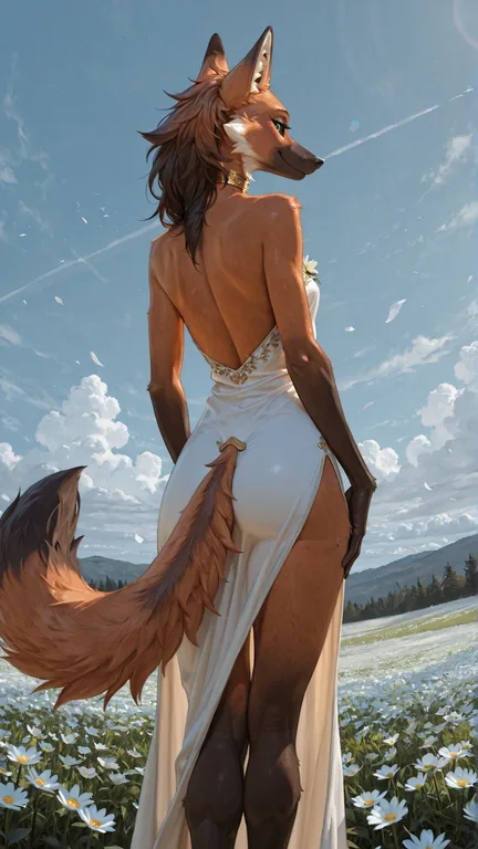 Maned Wolf Woman in Floral Field