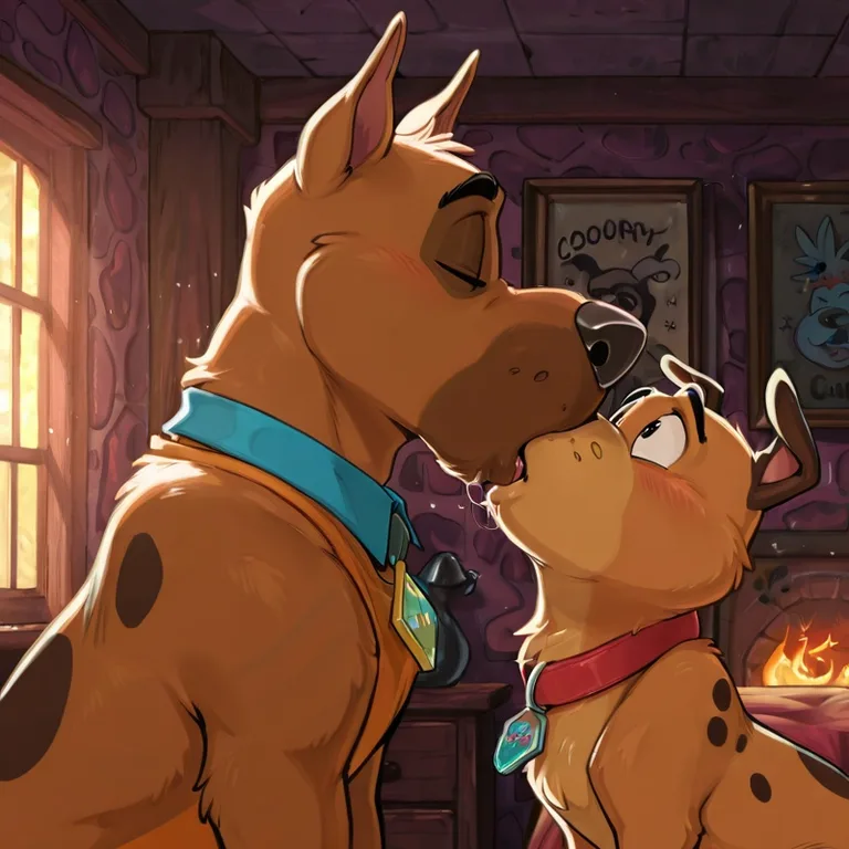 Cartoon Dogs Sharing a Tender Kiss