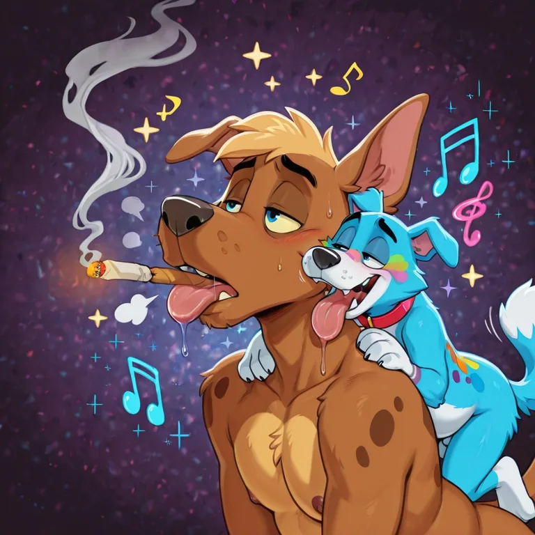 Anthro Foxes Enjoying Musical Smoke Session