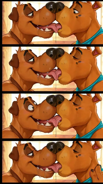 Cartoon Dogs in Passionate Embrace