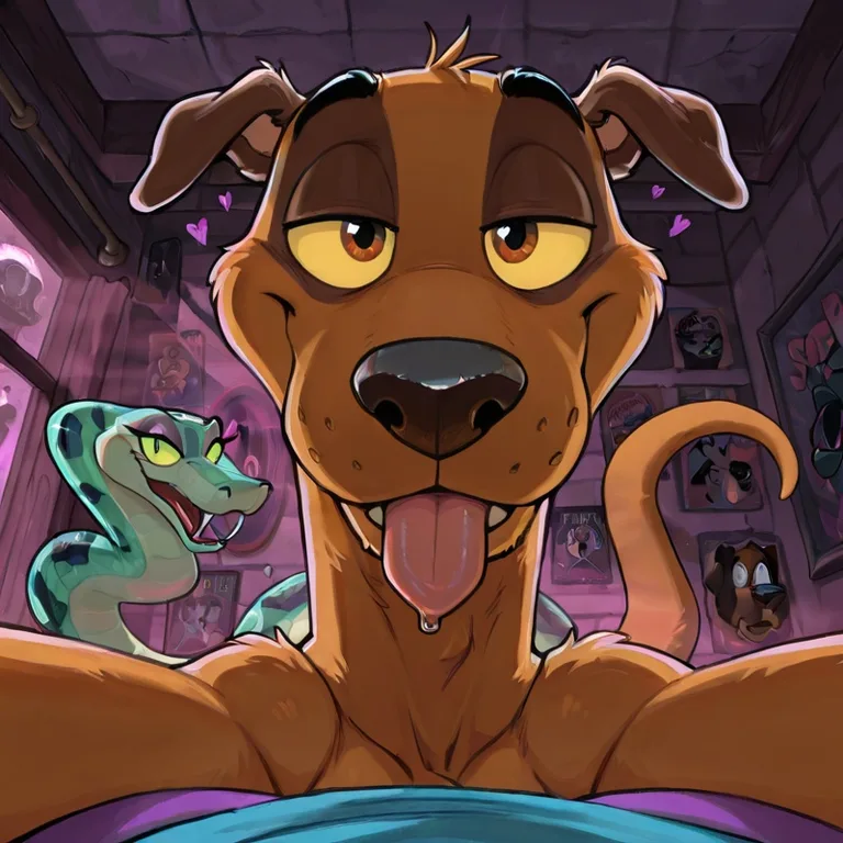 Hypnotic Canine Duo with Enchanting Serpent