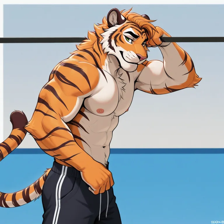 Muscular Tiger Shifter in Gym Shorts