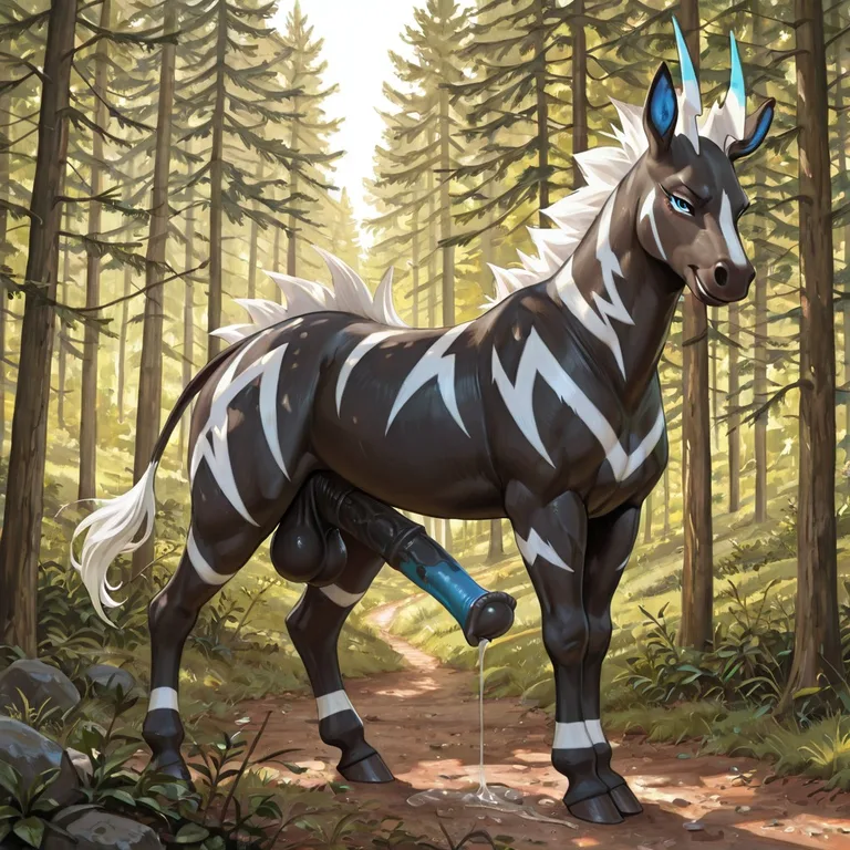 Zebstrika Stallion Presenting in Forest Clearing