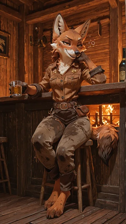 Anthro Coyote Woman at Western Saloon Bar