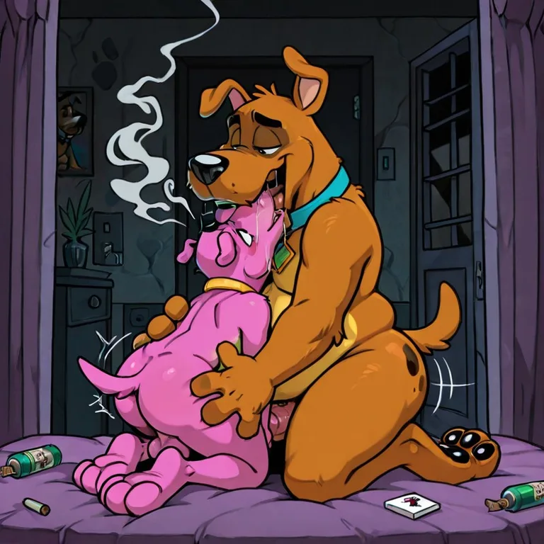 Scooby and Courage in a Cozy Cartoon Field