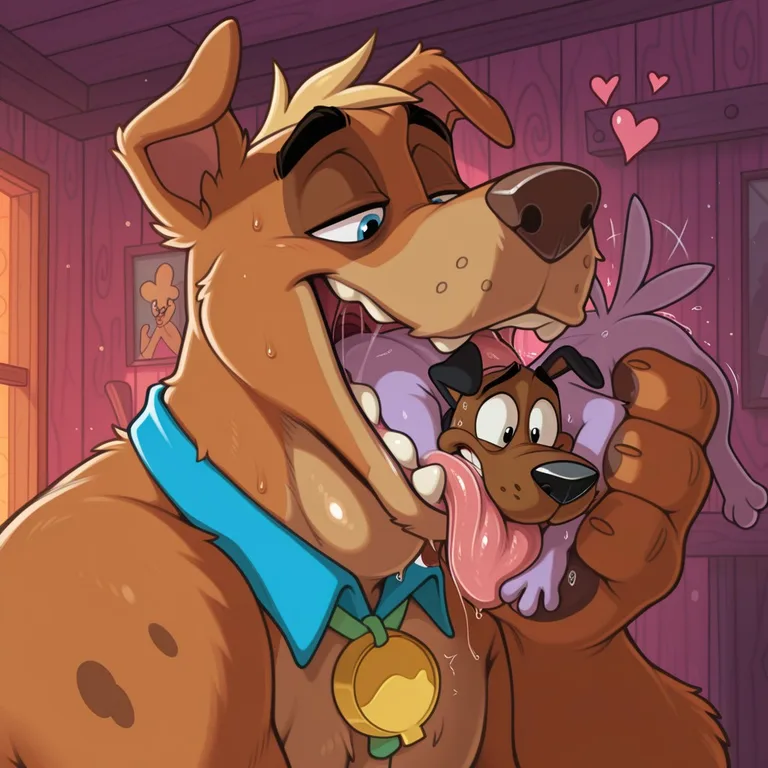 Two Anthropomorphic Dogs in a Rainbow Meadow