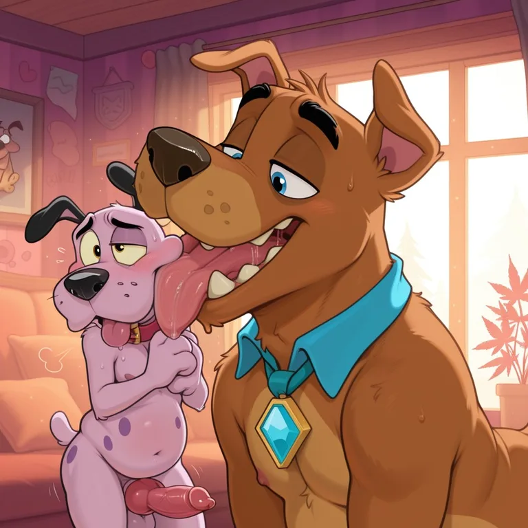 Two Courage Dogs in a Romantic Meadow