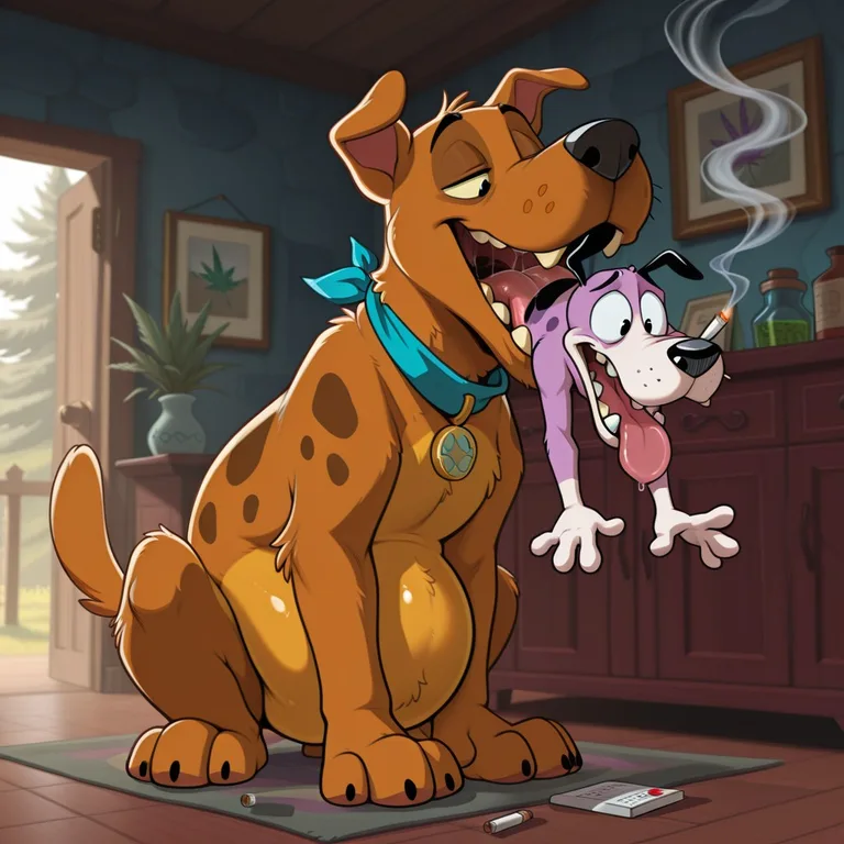 Courage and Scooby Sharing a Joint