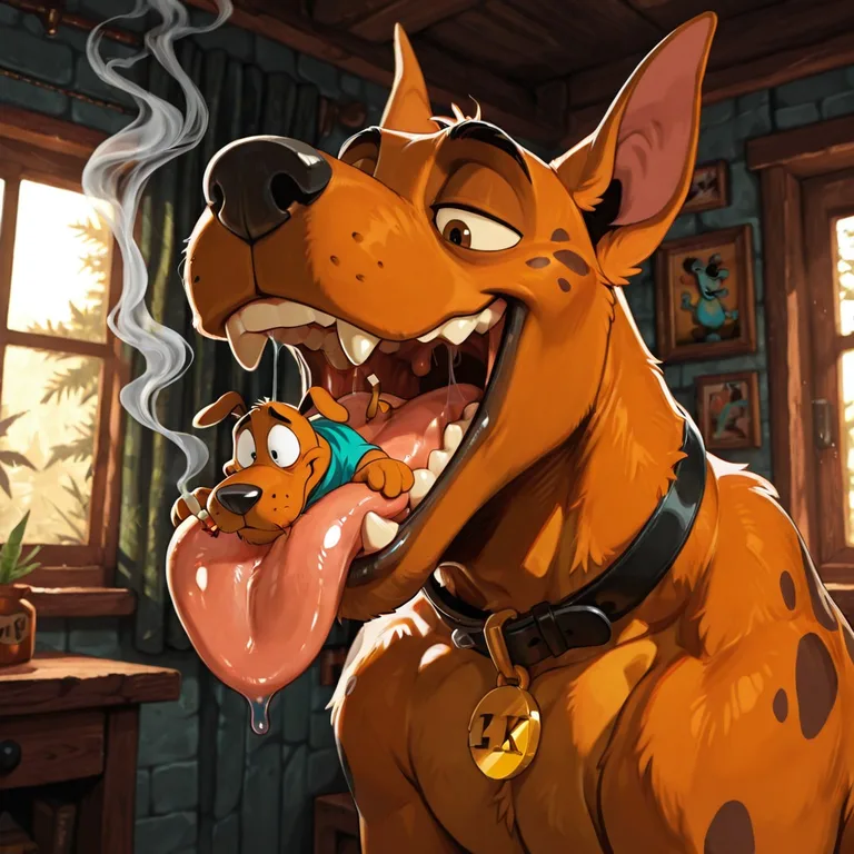 Scooby and Courage Sharing a Haze-Filled Moment