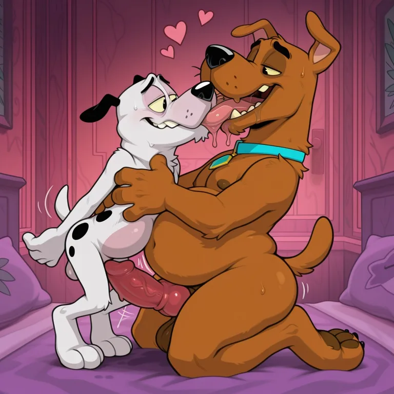 Two Anthro Dogs Sharing a Romantic Embrace Sloppy