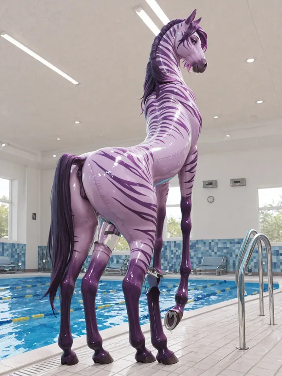 Inflatable Horse-Tiger Hybrid by Pool