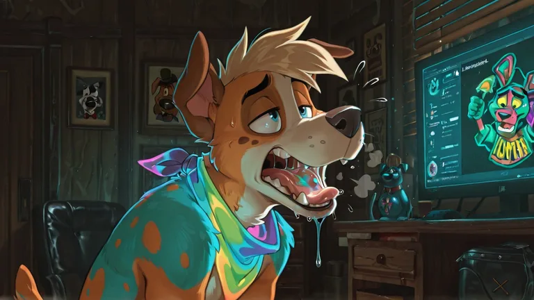 Anthro Courage Fox with Neon Rainbow Fur