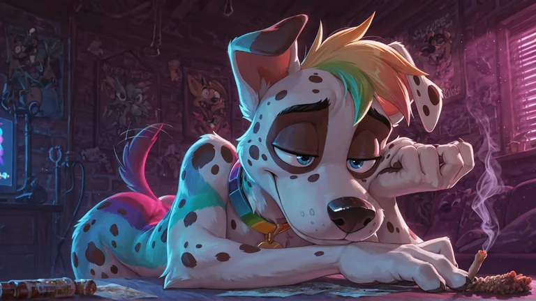 Anthro Courage Fox with Neon Rainbow Fur