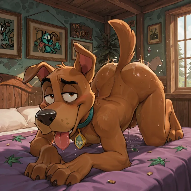 Stoned Cartoon Dogs Embracing