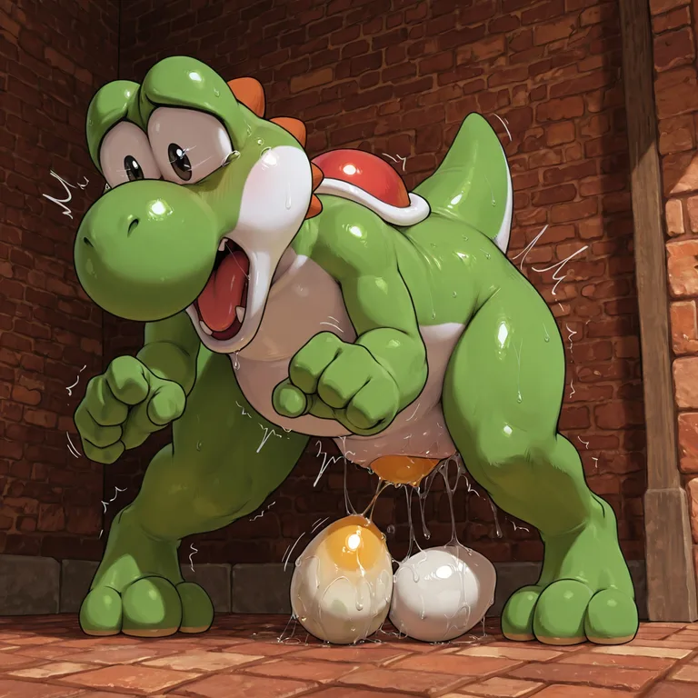 Yoshi Laying Egg in Forest Clearing