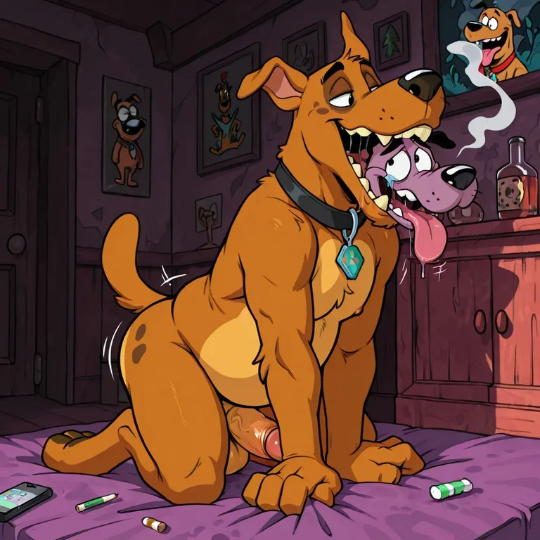 Scooby And Courage In A Cartoon Swallowing Scene
