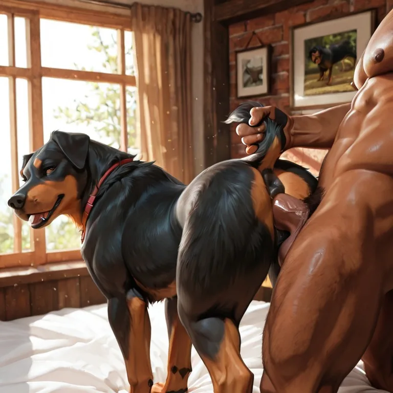 Rottweiler Pair In Forest Clearing