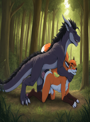 Mystical Dragon and Fox in Enchanted Forest