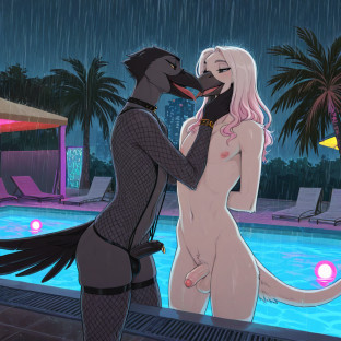 Crow Couple Dancing in Rainy Club