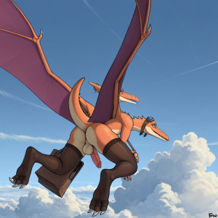 Pteranodon Soaring Through Cloudy Sky