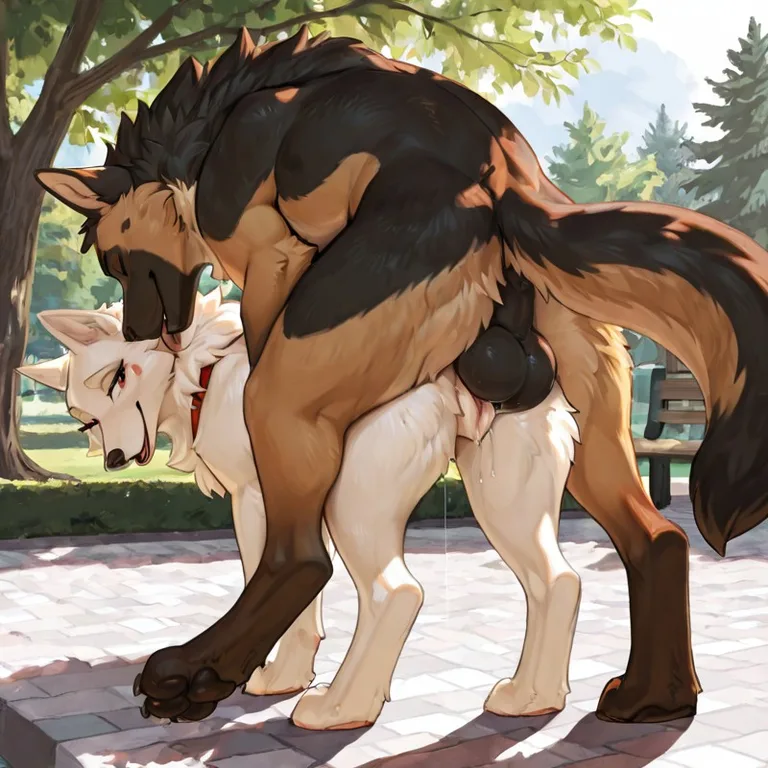 Two Dogs in a Sunlit Park
