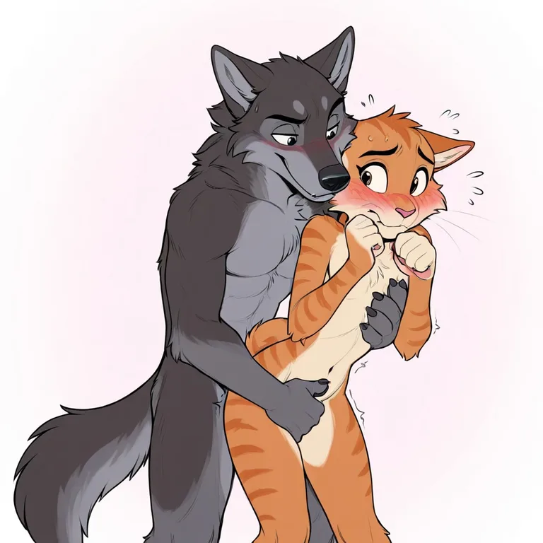 Canine submissive cat boy naked with small canine cock, shy,
