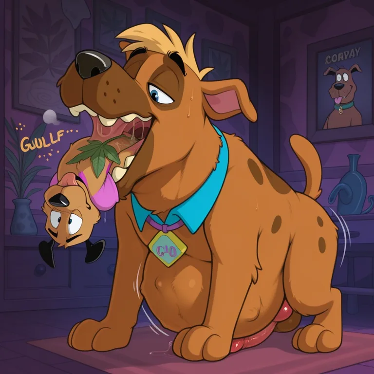 Courage and Scooby in a Rainbow Meadow