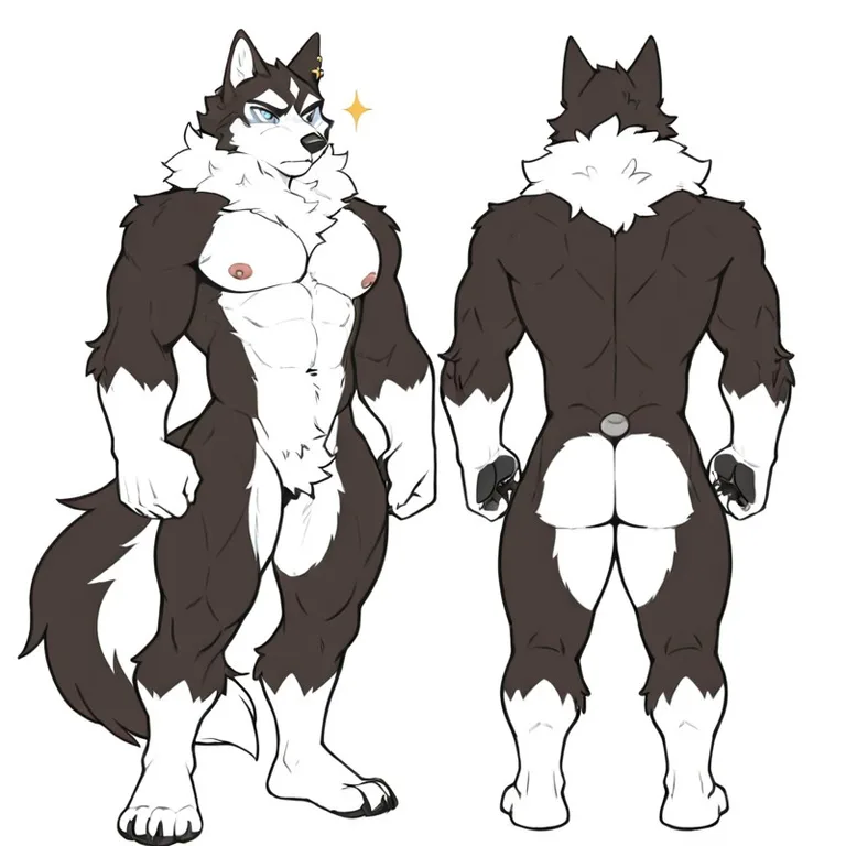Majestic Husky Malamute Anthro Character Reference Sheet
