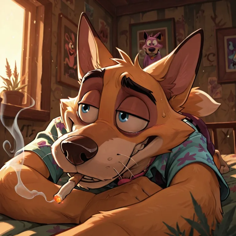 Courage the Cowardly Dog as a Stoned Fox Smoker
