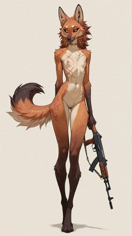 Battle-Scarred Maned Wolf with AK47