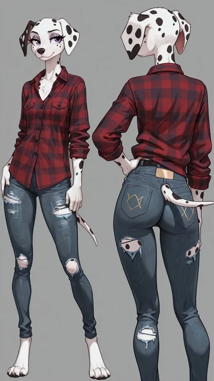 Barred Spotted Dalmatian in Flannel and Ripped Jeans