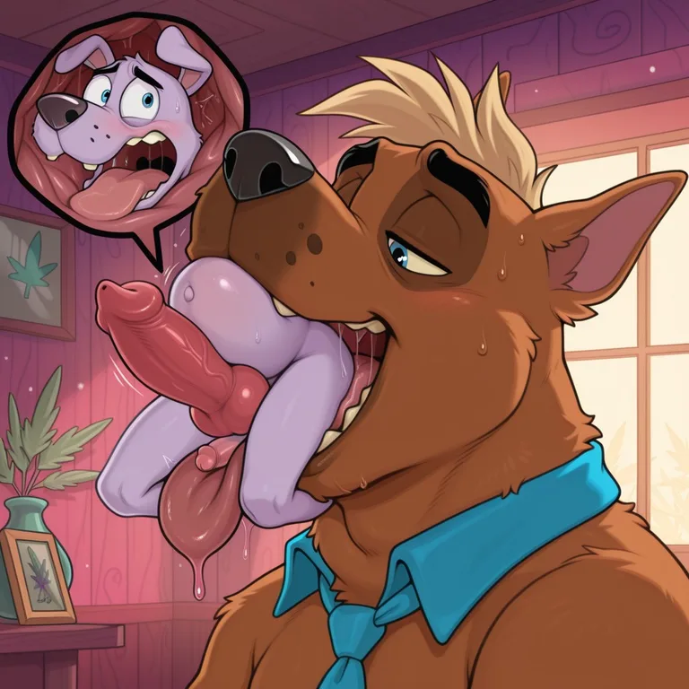 A Courage the Cowardly Dog and Scooby Doo Anthro in a Romantic Embrace