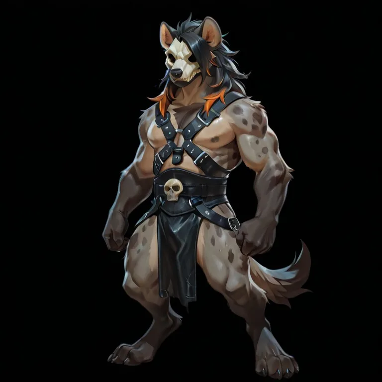 Muscular Anthro Hyena in Skull Mask