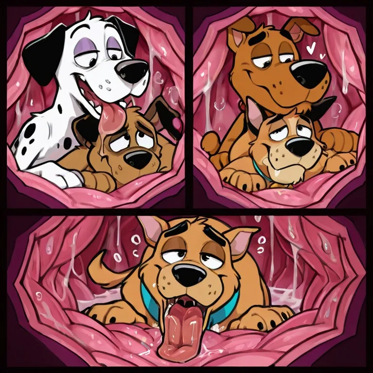 Anthro Dalmatian Fox and Wolf in Intimate Embrace