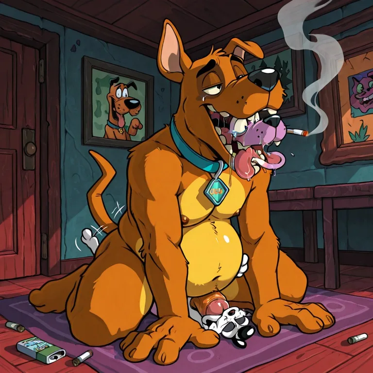 Scooby and Courage in a Cozy Cartoon Clearing