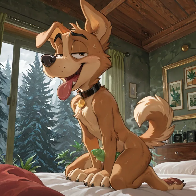 Playful Cartoon Puppy Enjoying 90s Vibe