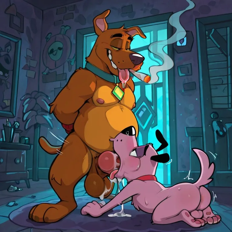 Anthro Canine Duo in Passionate Embrace