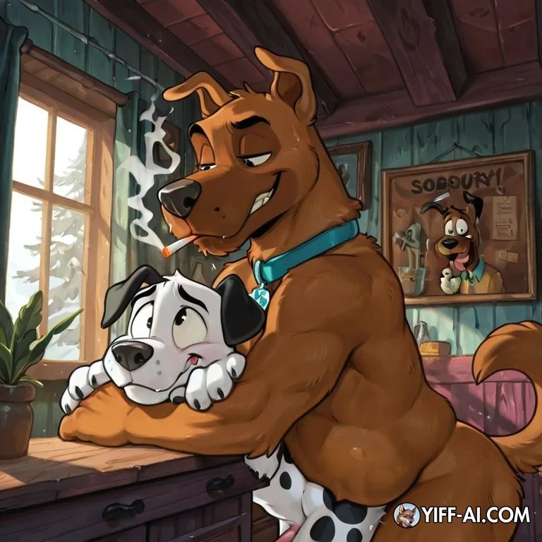 Anthro Dogs Courage and Scooby Smoking Together