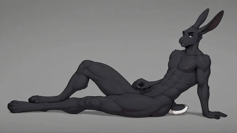 Solo, male, anthro, jackrabbit, black_body, black_face, blac