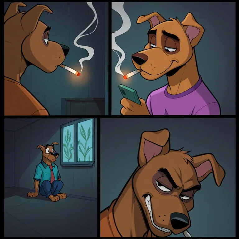 Animated Canines Enjoying a Smoke Break