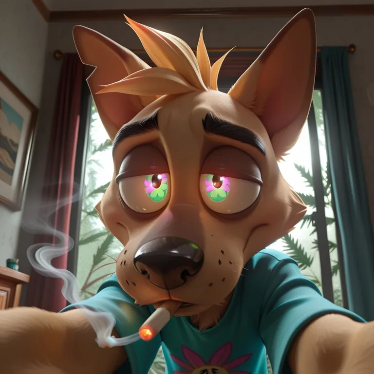 Stoned Courage the Cowardly Dog with Rainbow Glow