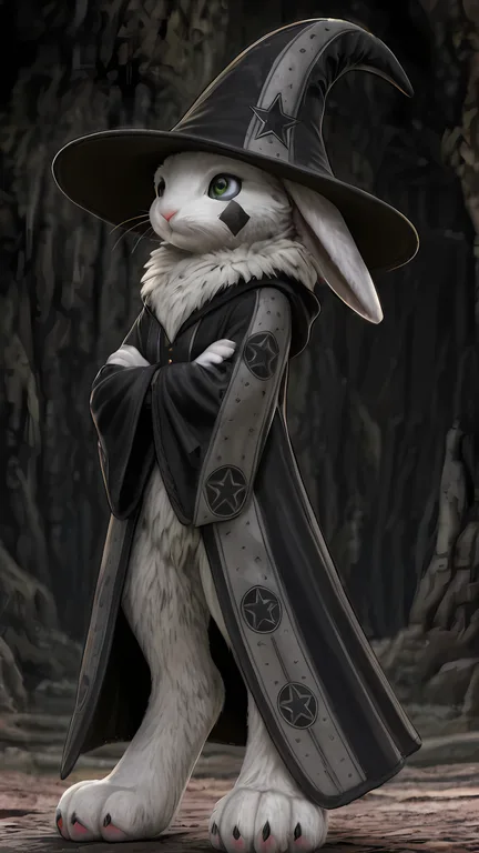 Proud White Rabbit Mage Standing With Crossed Arms