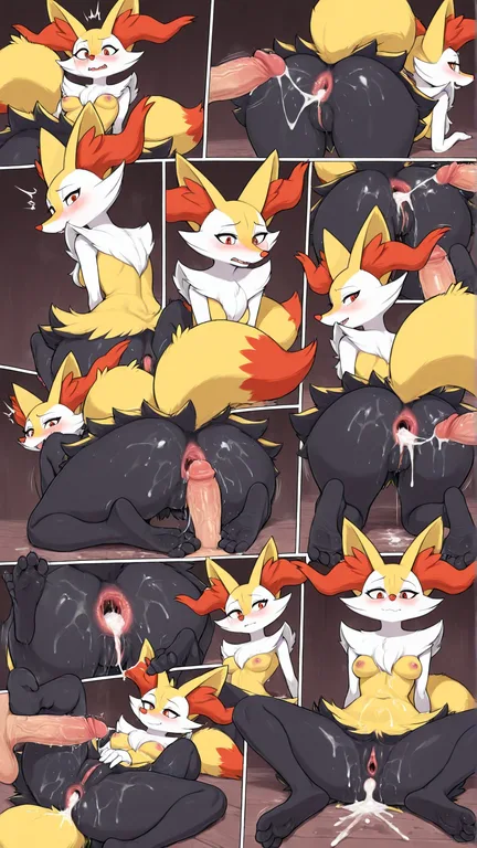 A Blushing Braixen in a Four-Panel Comic