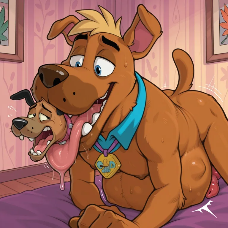 Two Cartoon Dogs in a Romantic Moonlit Garden