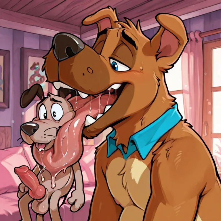 Two Anthropomorphic Dogs Embrace in a Romantic Sunset Meadow